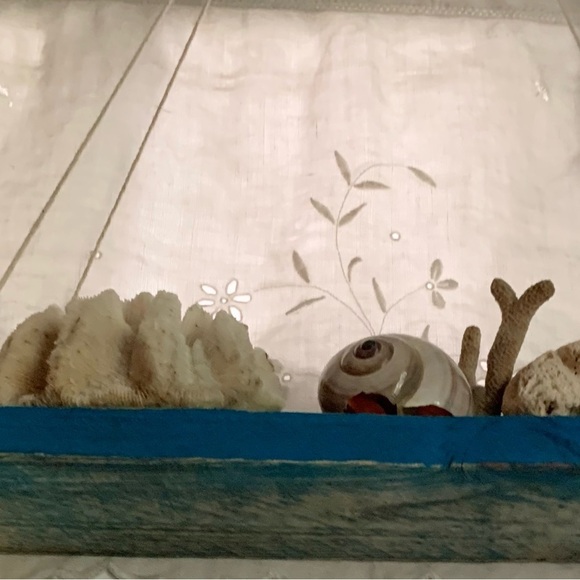 Rustic Distressed Nautical Blue Reclaimed Wood Hanging Wall Shelf - Picture 5 of 7